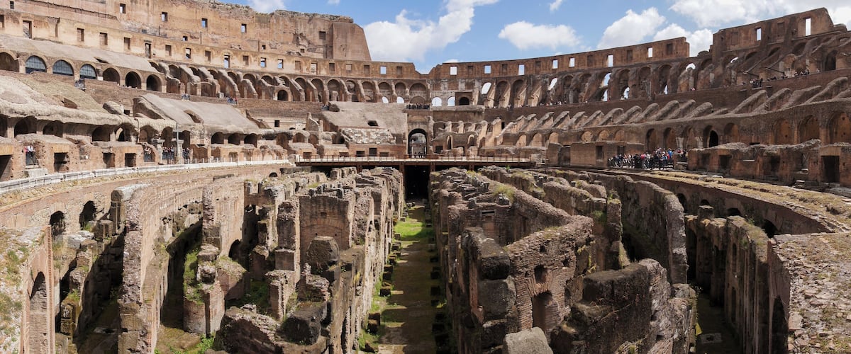Interior of the Colosseum. This image was taken with a Sony A33 using Sweep Panorama and a zoom at 17mm.