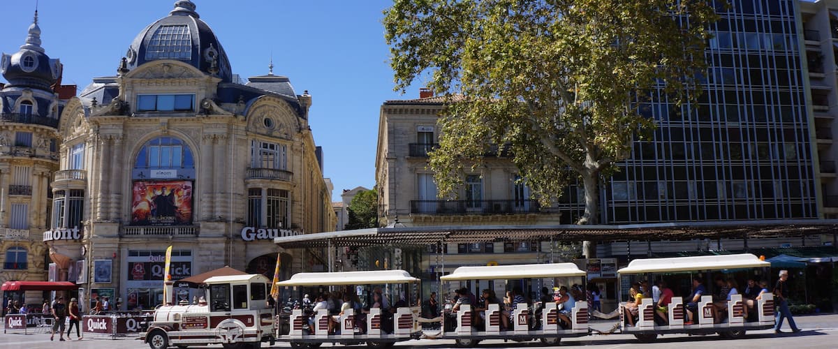 The little tourist train that drives around Montpellier, France.
