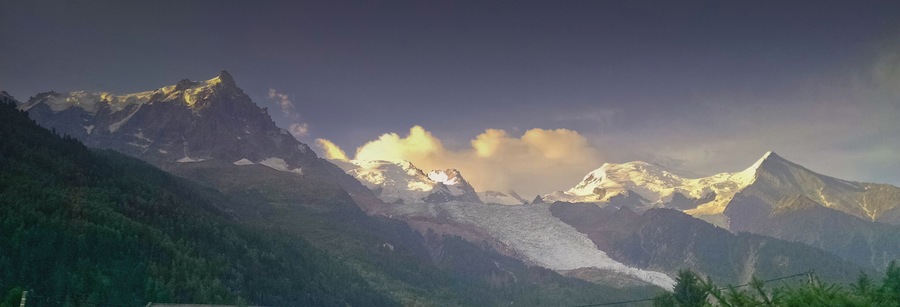 Aiguille du Midi glacier as viewed from Chamonix, France