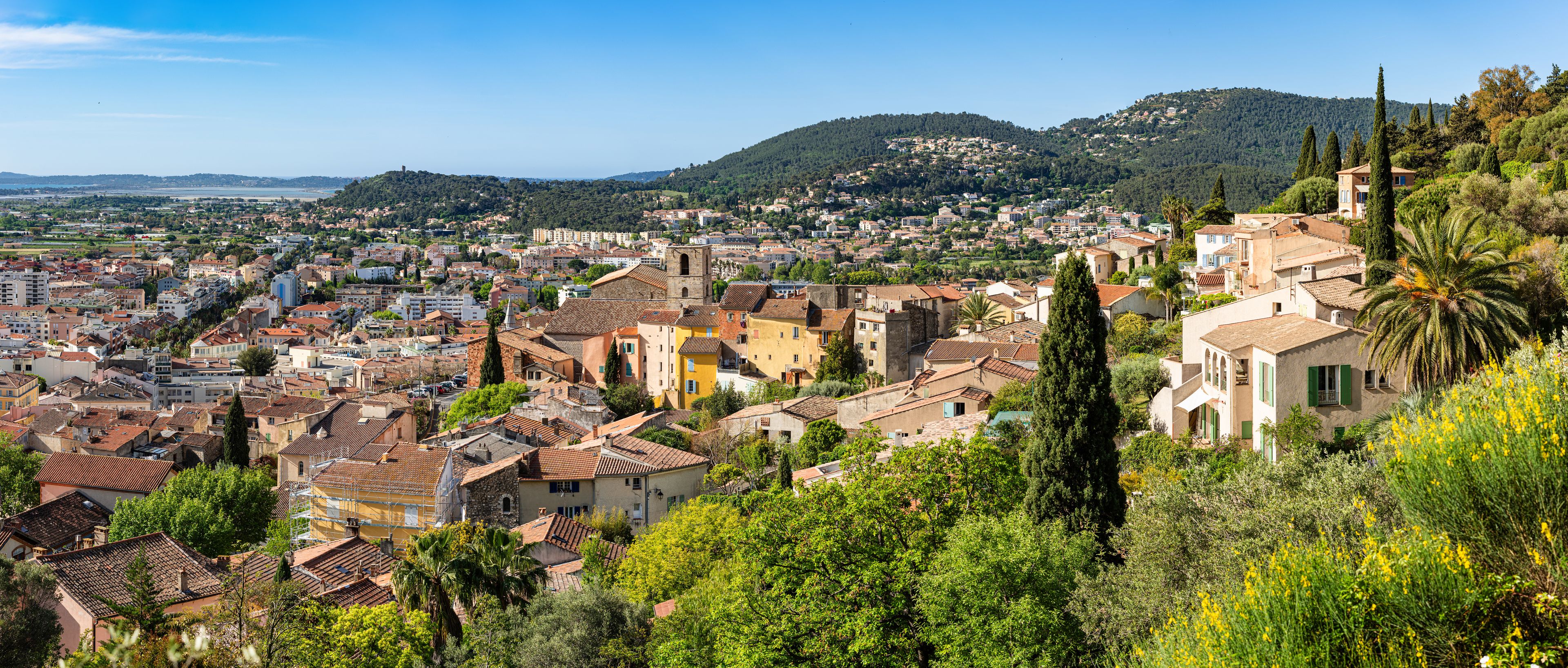 View to the old town and St. Paul church of Hyeres (Hyères), France