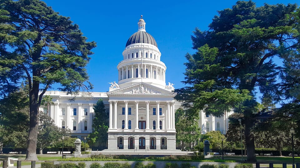 California State Capitol Building from Capitol Mall in Sacramento, CA