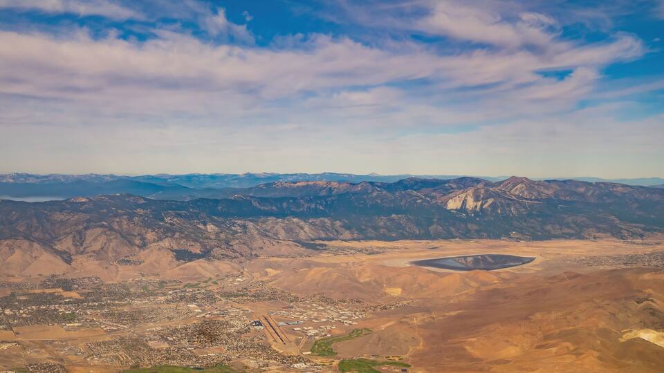 Aerial view of the Carson City and Washoe Lake