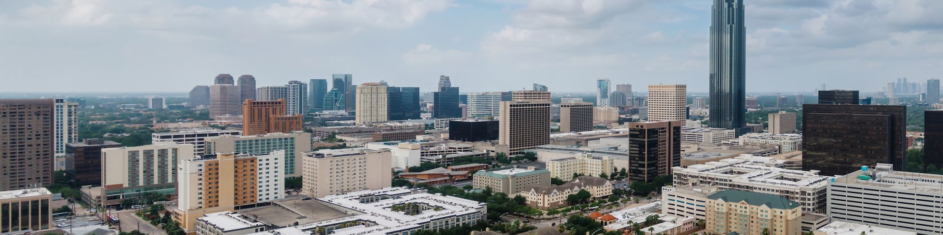 Cityscape buildings of Westside in Uptown Houston, Texas, United States of America.