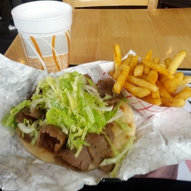 Jumbo gyro and fries combo.