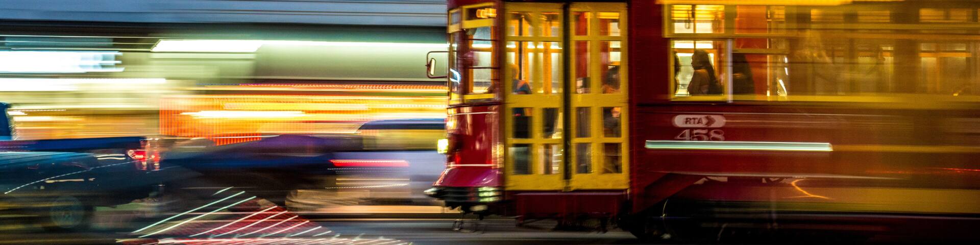 An electric trolley along Canal Street in new Orleans Louisiana , march of 2018
