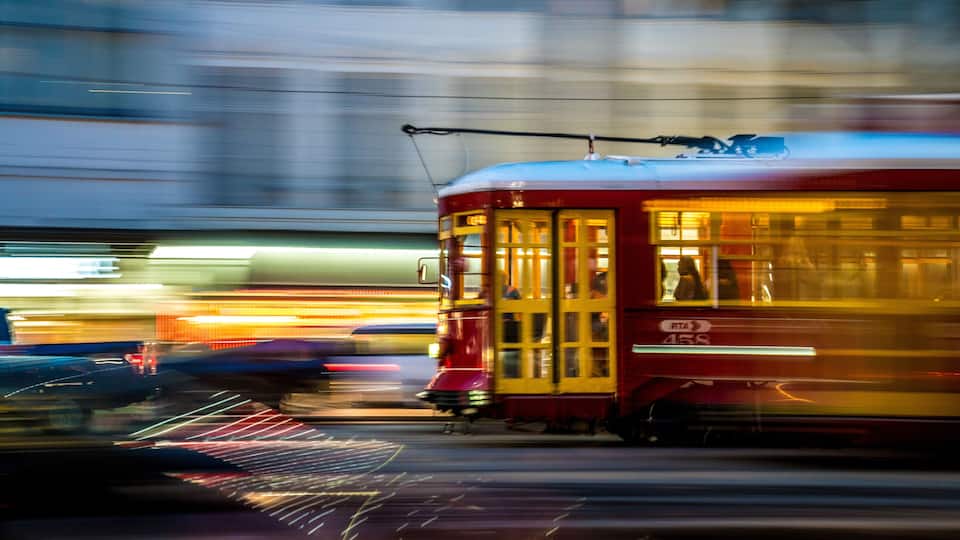 An electric trolley along Canal Street in new Orleans Louisiana , march of 2018