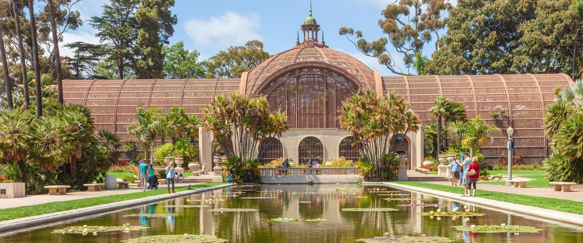 Balboa park Botanical garden plants and flower exhibits San Diego.