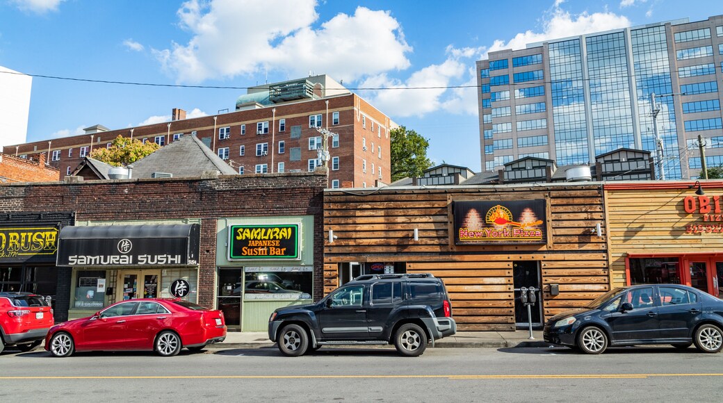 West End showing signage and a city