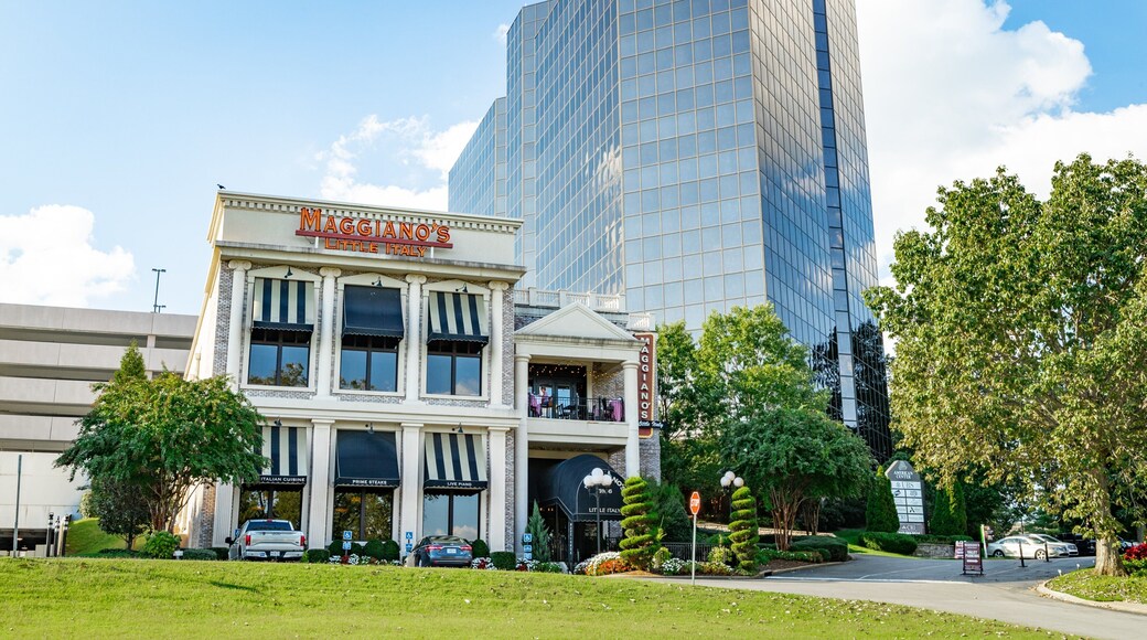 West End which includes a city, signage and a garden