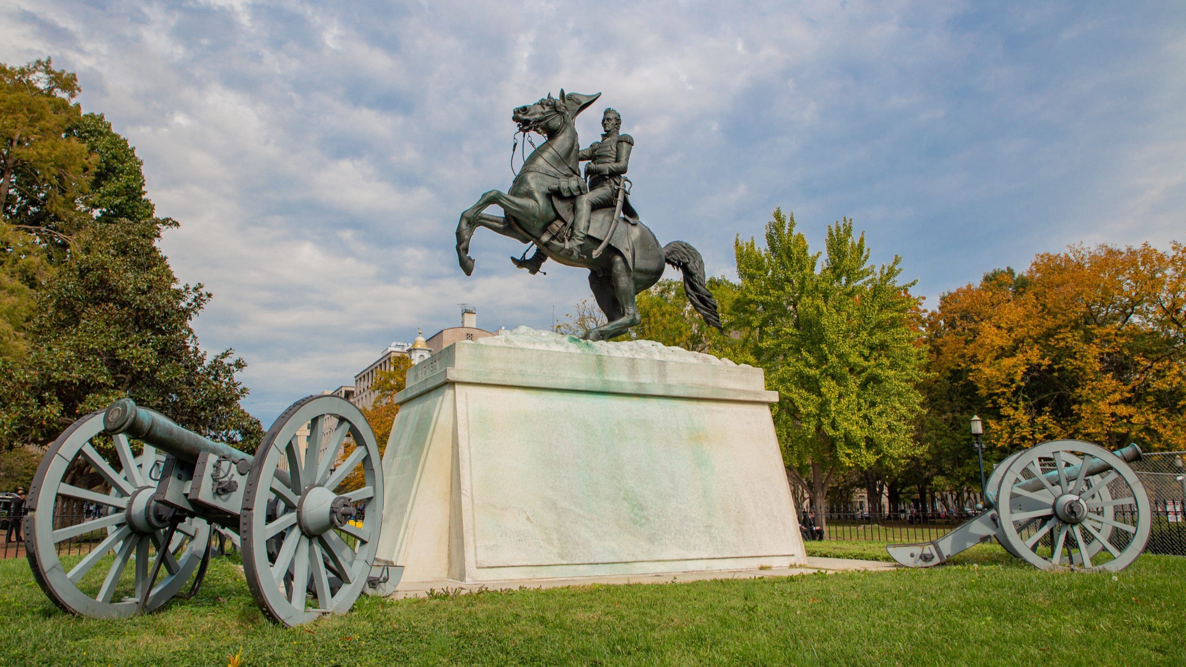 Lafayette Square featuring a statue or sculpture, a park and military items