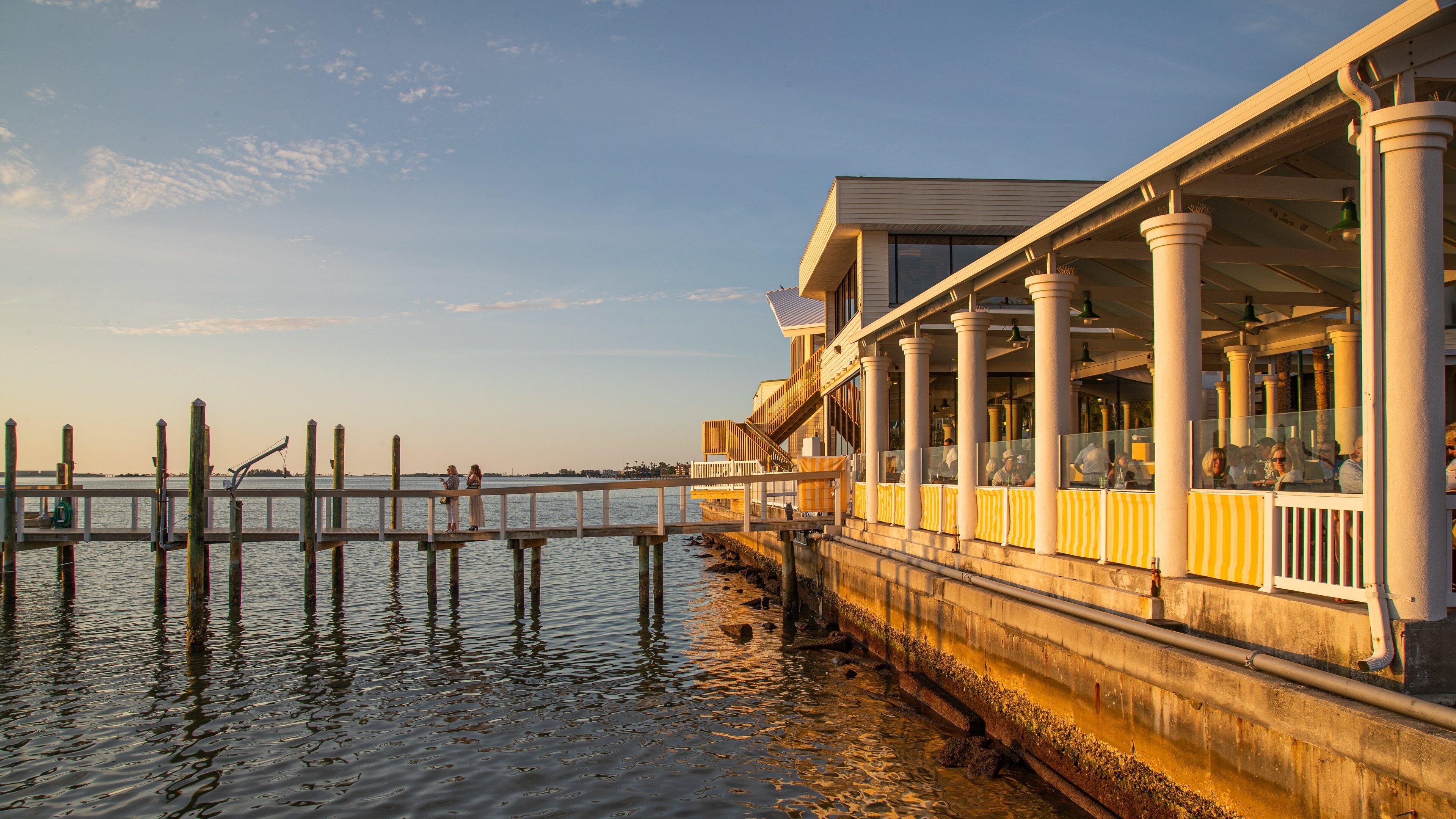 Downtown Dunedin which includes a sunset and general coastal views as well as a couple