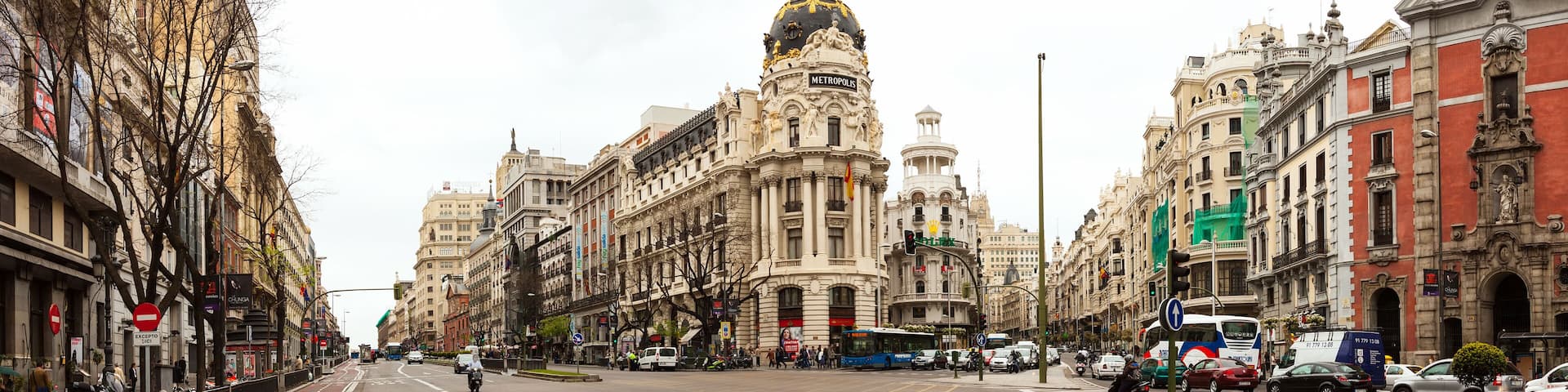Panorama of Crossing the Calle de Alcala and Gran Via in Madrid
