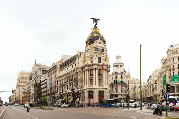 Panorama of Crossing the Calle de Alcala and Gran Via in Madrid