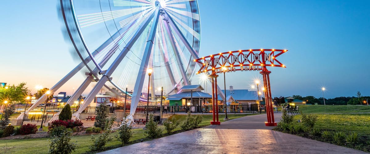 Branson Ferris Wheel featuring a garden and night scenes