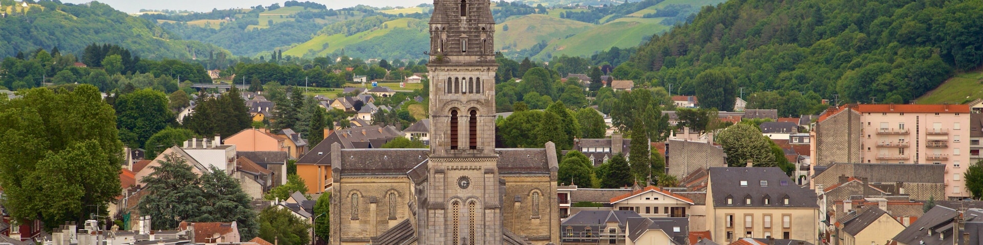 Igreja Matriz do Sagrado Coração de Lourdes mostrando arquitetura de patrimônio, paisagem e uma cidade