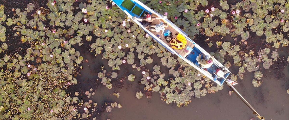 Drone shot of our boat in the lake