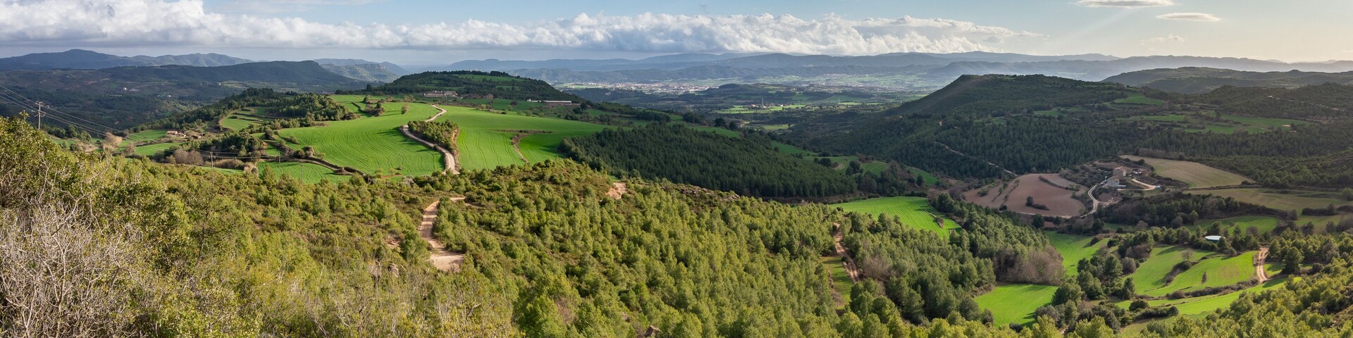 Spring in Catalonia. A panoramic view from Serra de Runió towards Igialada. @ Anoia, Catalonia, Spain.