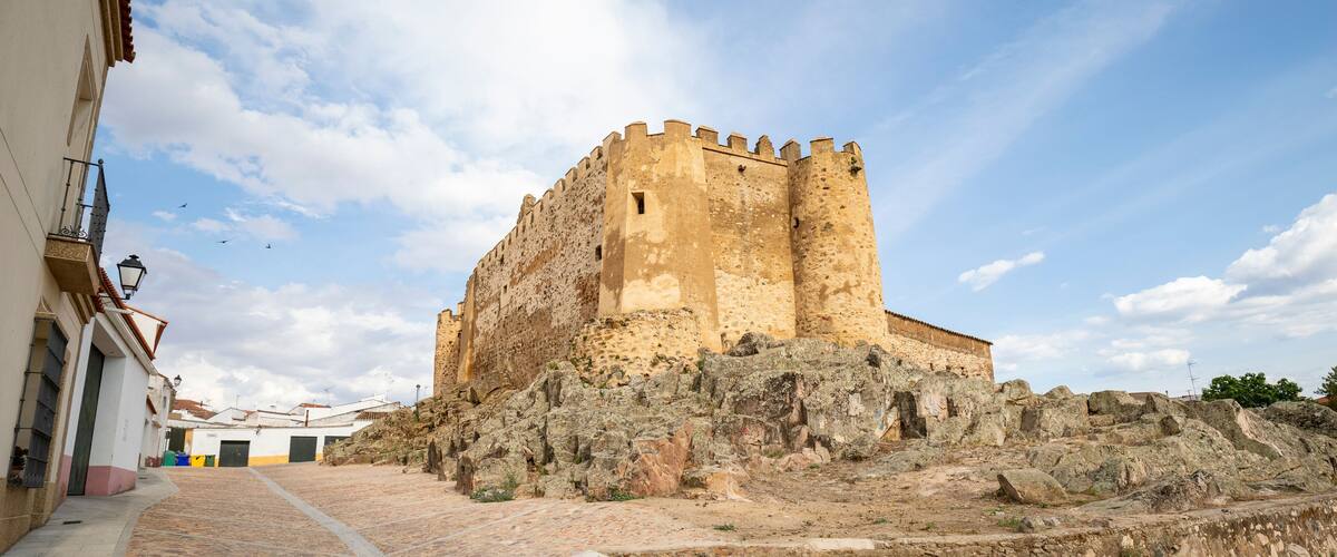 the medieval castle of Valencia del Ventoso, comarca of Zafra - Rio Bodion, province of Badajoz, Extremadura, Spain