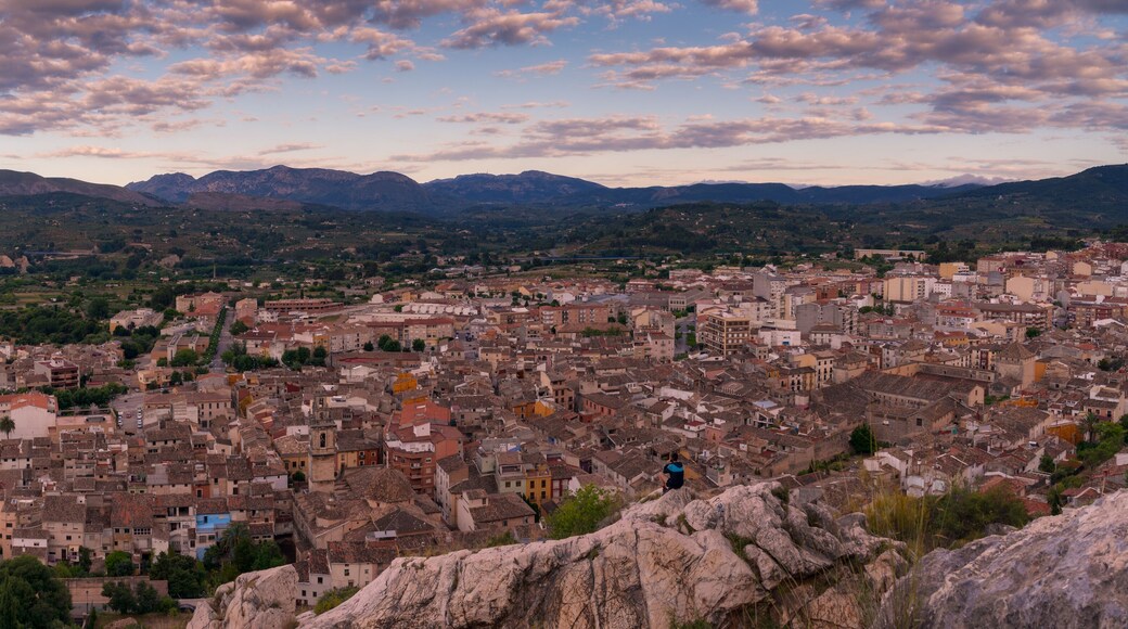 aerial panorama of town in the mountains