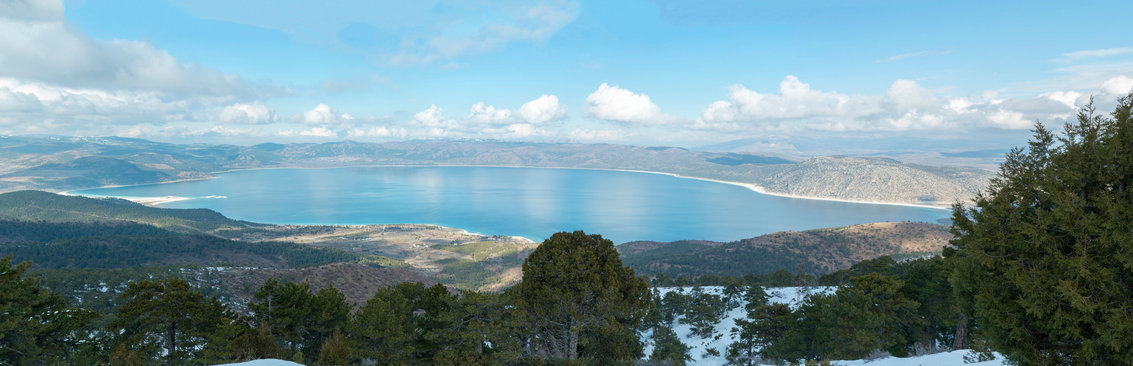 Aerial view of Lake Salda in the southern province of Burdur’s Yeşilova district has been reputed as “Turkey’s Maldives” in recent years for its white beach and clear water.