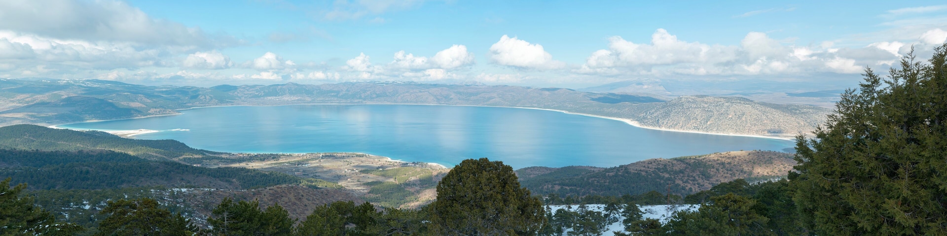 Aerial view of Lake Salda in the southern province of Burdur’s Yeşilova district has been reputed as “Turkey’s Maldives” in recent years for its white beach and clear water.