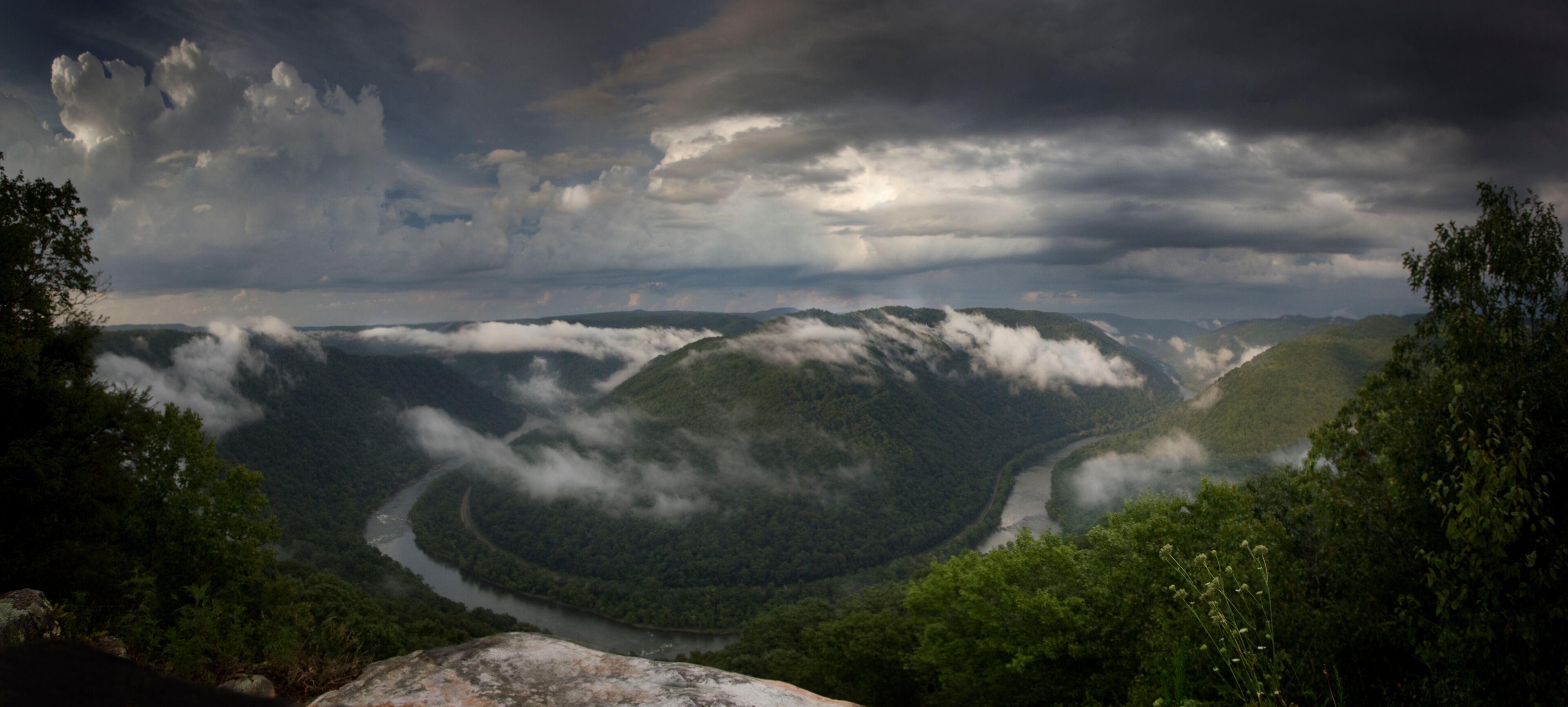 Grandview National Park Overlook with Heavy Dark Clouds and Fog