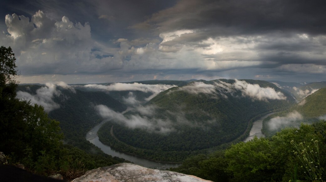 Grandview National Park Overlook with Heavy Dark Clouds and Fog