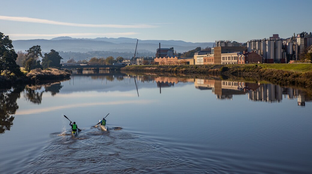 Launceston CBD featuring a river or creek, kayaking or canoeing and a sunset