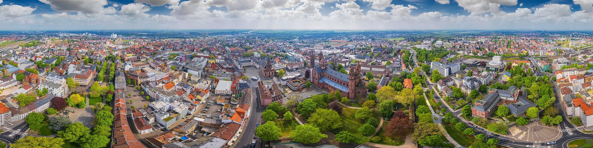 360° aerial view of worms city and dom st. peter in germany