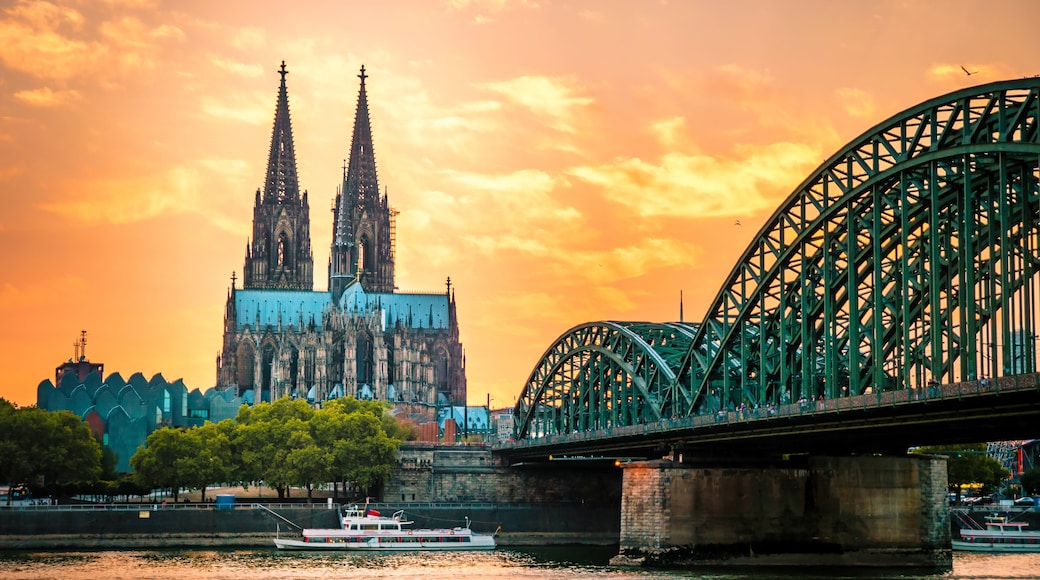 Koln Germany city skyline, Cologne skyline during sunset , Cologne Hohenzollern bridge with cathedral Germany Europe Europe