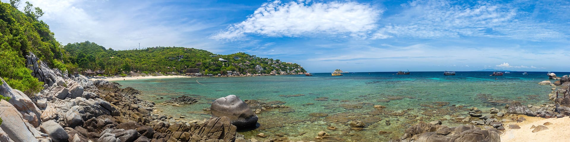 View of the bay and rocks on Shark Bay, Koh Tao, Koh Phangan, Surat Thani, Thailand.