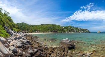 View of the bay and rocks on Shark Bay, Koh Tao, Koh Phangan, Surat Thani, Thailand.