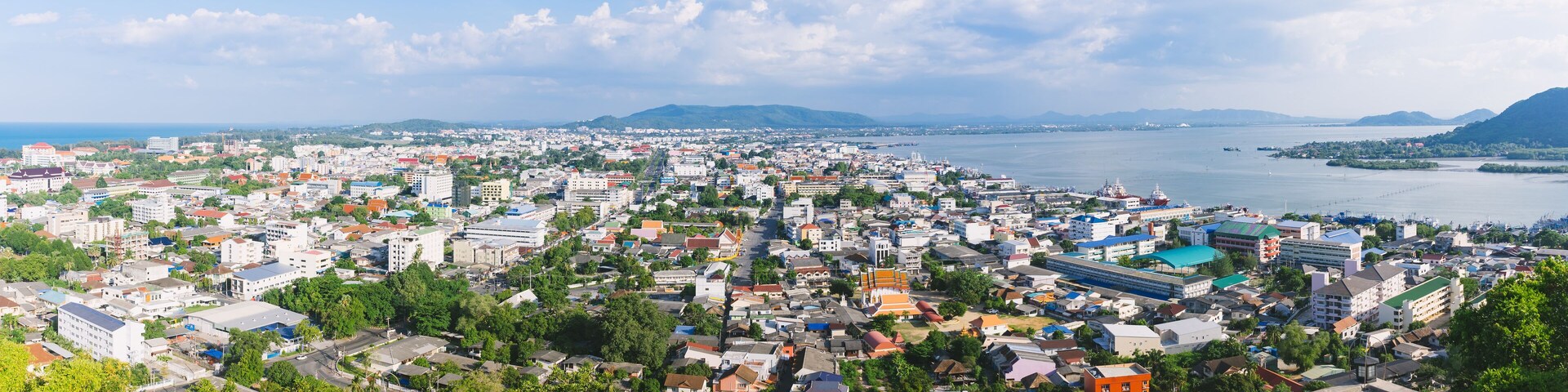 The beautiful cityscape of Songkhla city and Songkhla lake with the islands from the view point.