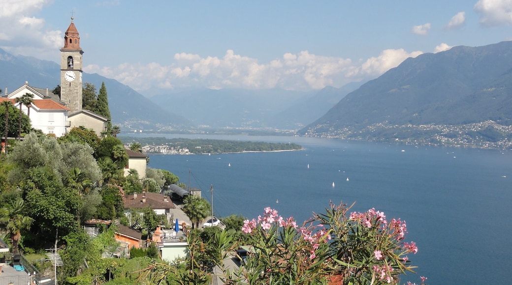 Schweiz - Ronco sopra Ascona (TI). Blick nach Osten auf die Kirche von St. Martino und dem Lago Maggiore