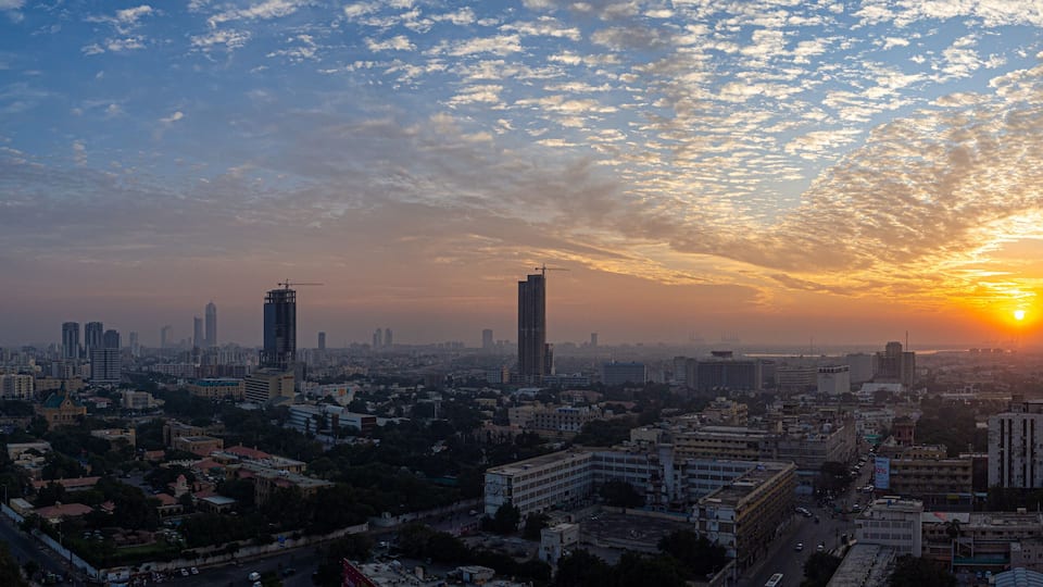 sunset panorama of city of Karachi, Pakistan
