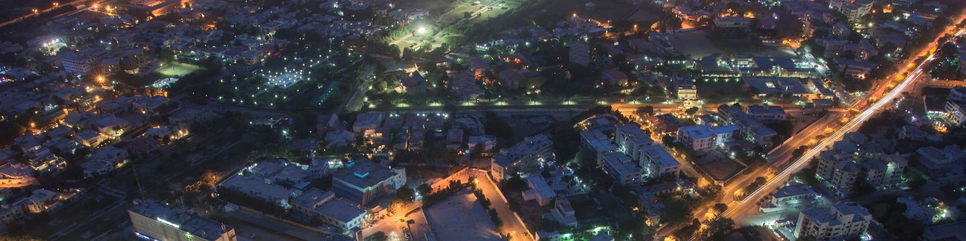 aerial view of city at night