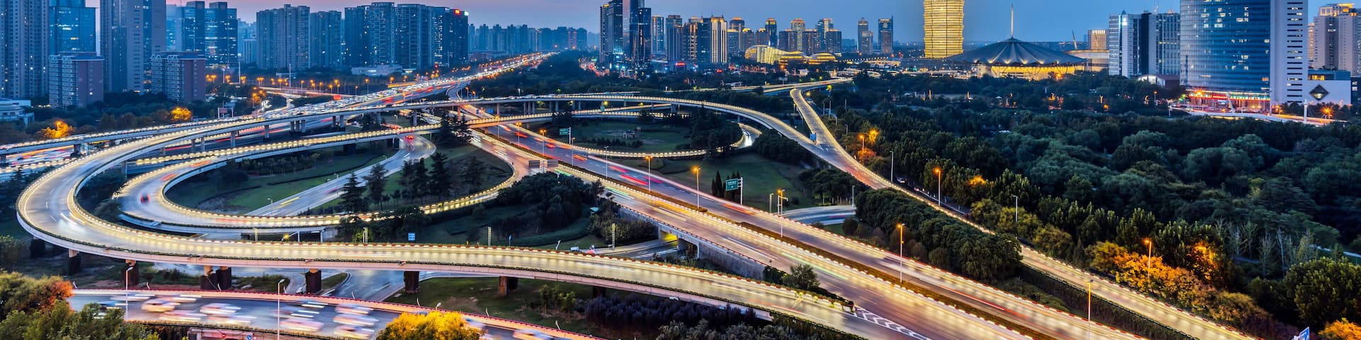 Night view of CBD and overpass in Zhengdong New District, Zhengzhou, Henan Province, China