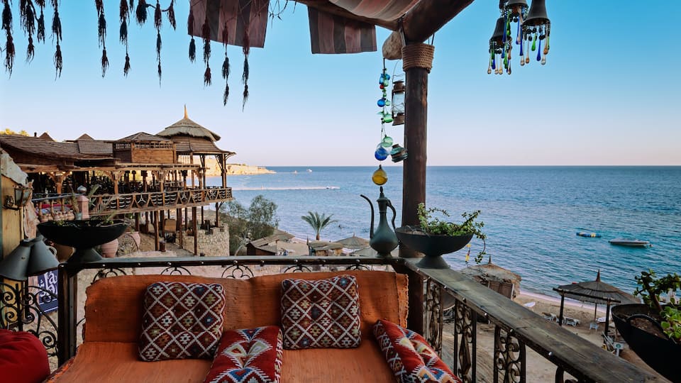 Relaxing place and seaview on Hadaba beach, Sharm el Sheikh, Egypt