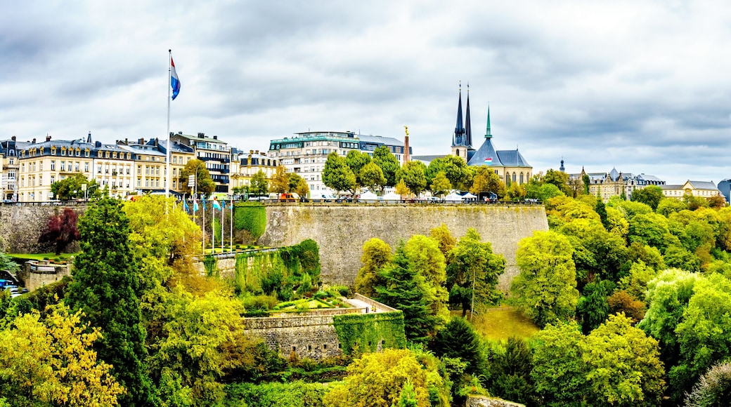 Vallé de la Pétrusse (Petrusse Park) viewed from the Adolphe Bridge in the city of Luxumbourg.