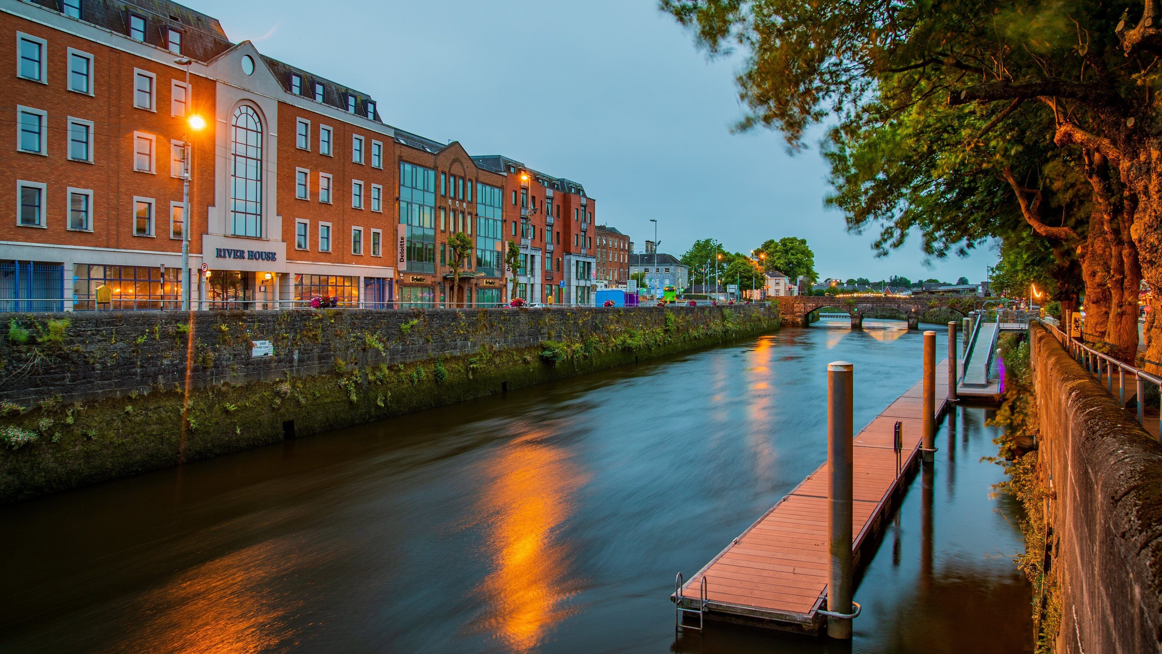 Limerick City Centre showing night scenes and a river or creek