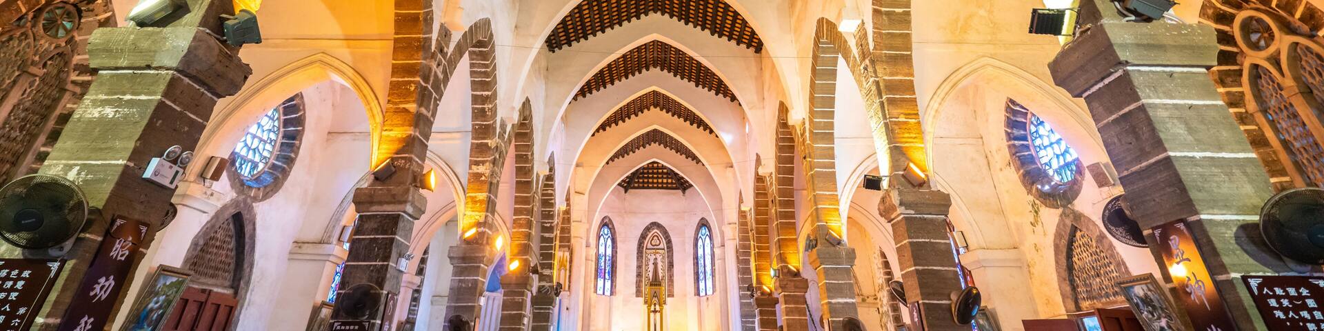 The interior of a Catholic church on Weizhou Island in Beihai, Guangxi, China