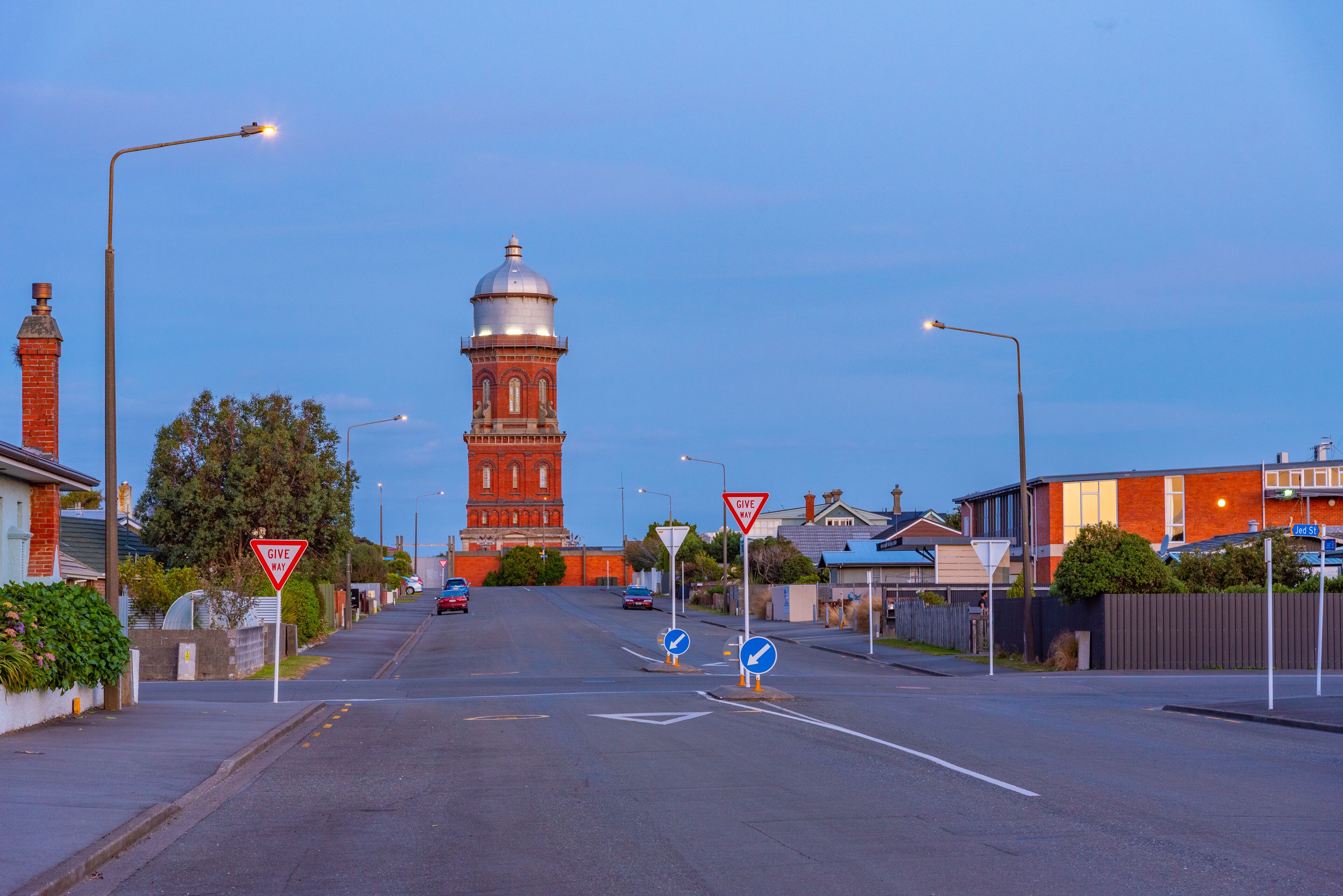 Sunset view of Invercargill Water Tower in New Zealand