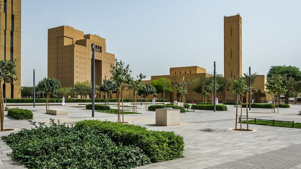 View of the external part of the Criminal Court Complex of Riyadh, Saudi Arabia. Part of the public institutions located in the very heart of the old town of the capital of Saudi Arabia
