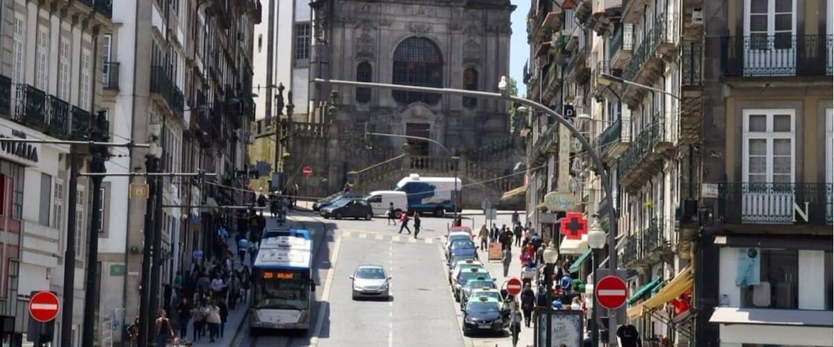 Clerigos Tower from the bottom of the hill at Praca de Liberdade.