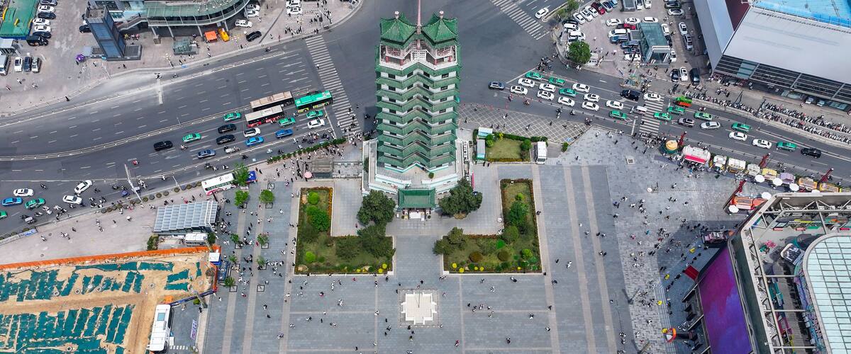 Aerial photography of Zhengzhou Erqi Memorial Tower in Zhengzhou, Henan Province