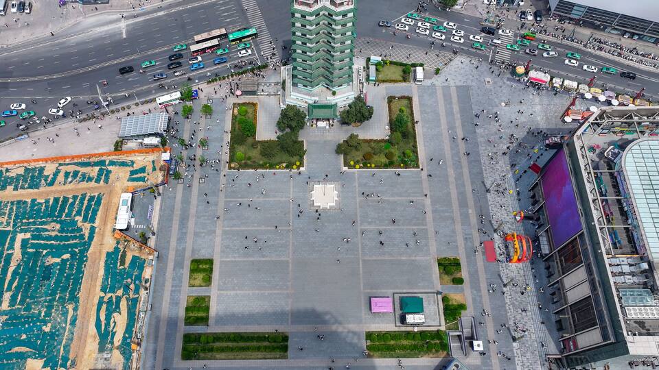 Aerial photography of Zhengzhou Erqi Memorial Tower in Zhengzhou, Henan Province