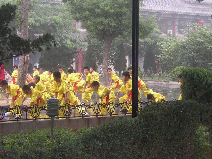 We were walking along and happened upon a kung fu school doing drills outside in the open air.  