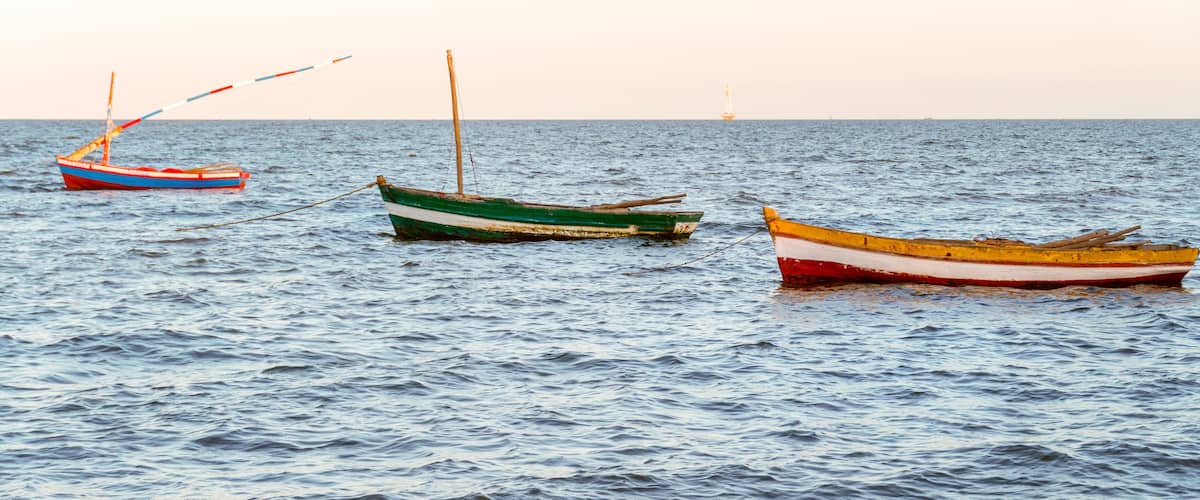 Beautiful coast with fishermen's boats in Maputo, Mozambique