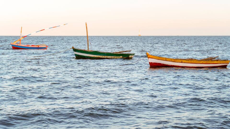 Beautiful coast with fishermen's boats in Maputo, Mozambique
