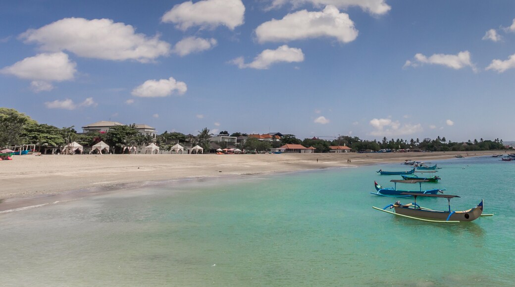 Panorama of the turquoise water in the bay of Kuta. Indonesia